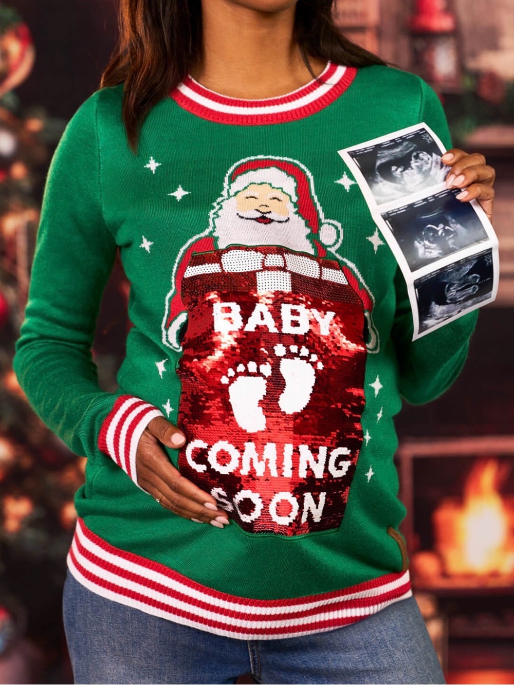 Tipsy Elves Big Reveal Sequin Maternity Christmas Sweater 2X NWT